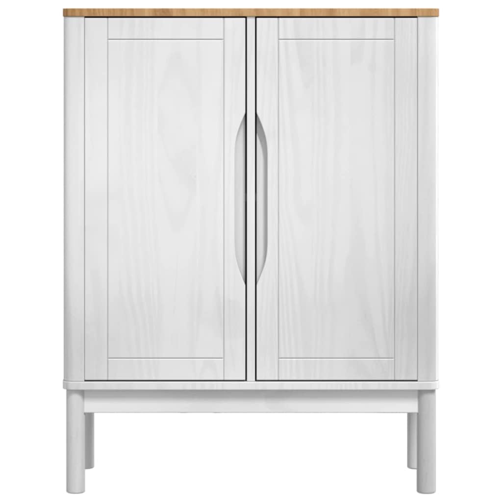 Credenza bianca, 70 x 30 x 70,5 cm, in legno massello di pino | Credenza compatta in legno di pino per soggiorno e camera da letto con 2 ante incernierate e aspetto senza maniglie.