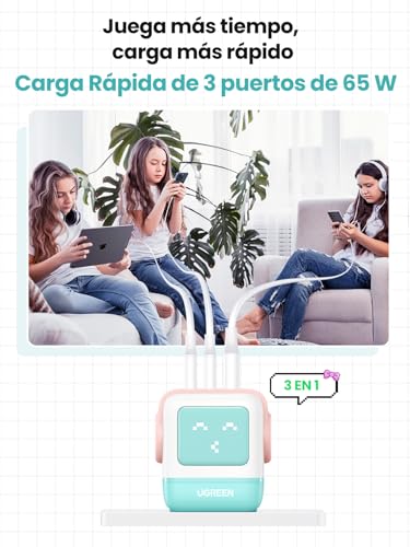 Cargador USB C 65W UGREEN Uno con 3 puertos GaN para MacBook e iPhone 5