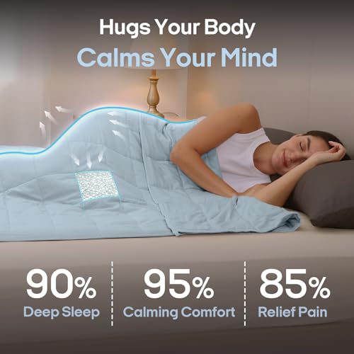 Image of ZonLi Weighted Blanket for Adults(60 inchx80 inch,15lbs, Light Blue) Queen Size High Breathability Cooling Heavy Blanket, Soft Material with Premium Glass Beads,All-Season.