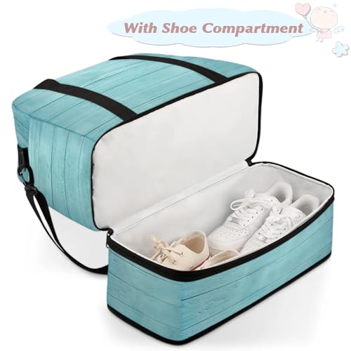 Wood Summer Ocean Travel Duffel Bags for Women & Men Large Sports Gym Bags Foldie Weekender Overnight Bag Carry On Tote Bag With Shoe Compartment Personal Item Bag for Travel Sports Gym4