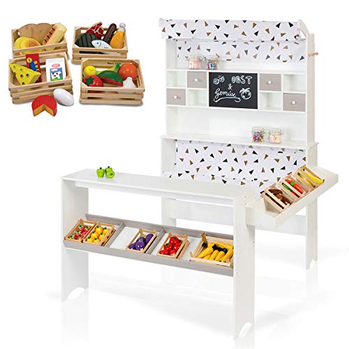 Preisvergleich Produktbild SUN Kaufladen mit Zubehör - Kaufmannsladen aus Holz - Marktstand