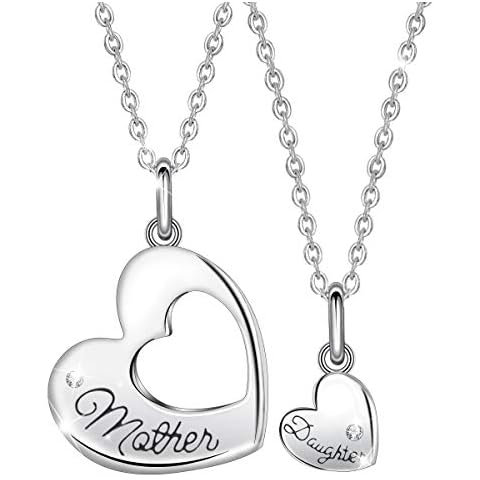 EUDORA Mother and Daughter Necklace Double Heart 925 Sterling Silver Pendant Necklace for Women Jewellery Mothers Day Gifts, 18inch 2 Chains Cover