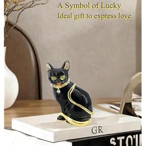 JWT Astyle Luxury Black Cat Hinged Jewelry Box with CrystalsHand Painted Cat Figurine Trinket Box Classic Animal DesignsRings Earrings Necklace Storage Box Cat Home Decor Gift