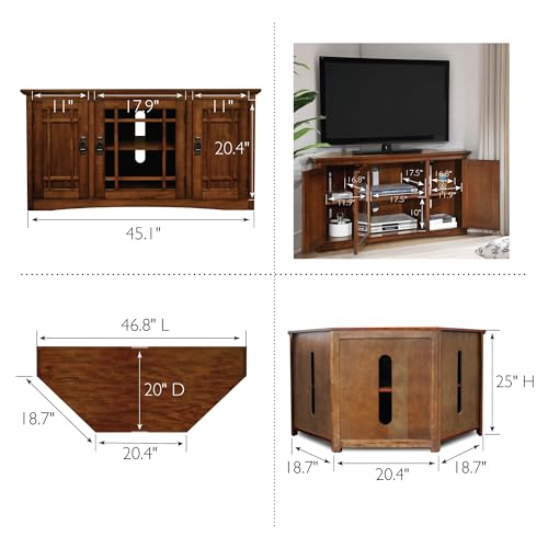 Leick Home 82385 Solid Wood Mission Corner TV Stand for 50" TVs, Living Room Entertainment Center with Three Doors and Storage Shelves, Mission Oak - Image 4