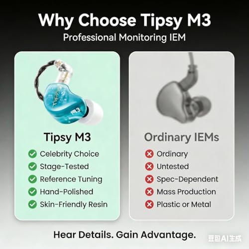 Image of Tipsy M3 Professional IEM for Musicians, 2BA + 1DD Drivers, 36dB PNC, IPX5, Acoustic-Runway Technology, Skin-Friendly Resin, Detachable 0.78mm 2-pin Cable (B-Blue)