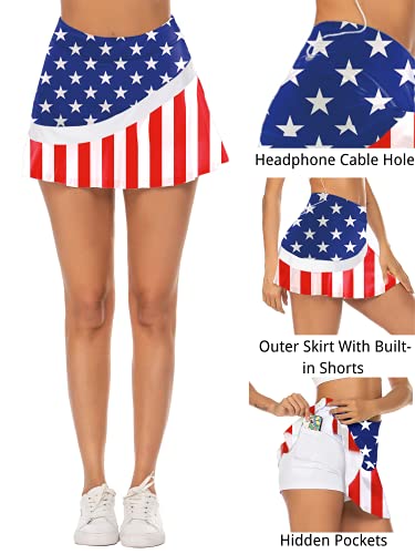 Ekouaer Women's Quick Dry High Waisted Tennis Skirt Usa Flag Sport Athletic Golf Skort With Pockets,Medium #TOP2