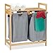 Relaxdays Wäschekorb mit Ablage, 2 Fächer, 2x 30 l Wäschesäcke, Bambus Ausziehwäschekorb HBT 73 x 64 x 33 cm, natur/grau