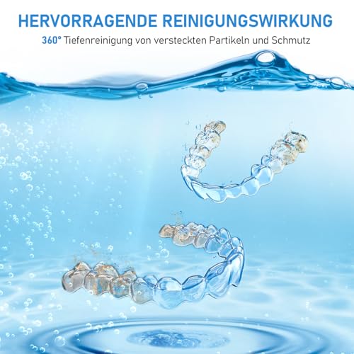 Klarsonic Ultraschallreinigungsgerät, 50kHz Dental Pod, 250ML Ultraschallreiniger, Ultrasonic Cleaner mit 6 UV Lampe für Zahnspangen, Zahnschiene, Retainer, Zahnersatz, Prothesen, Aligner, Schmuck