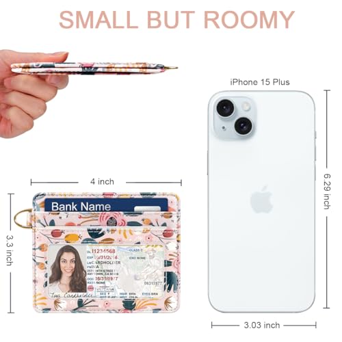 Image of Slim Minimalist Pocket Credit Card Holder Wallet Women | RFID Blocking Lightweight Thin Small Cute Card Cases, Pink Flowers