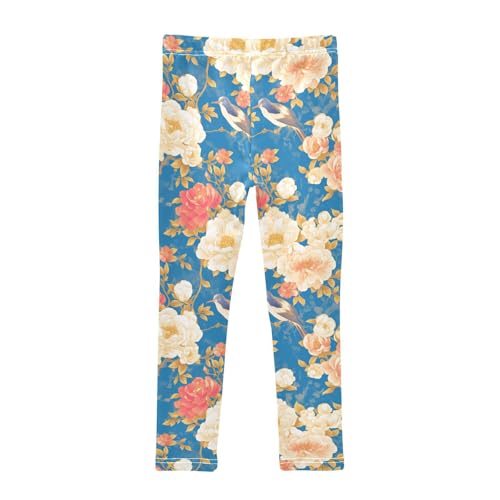 Watercolor Floral Flowers Birds Electric Bluoddler Baby Girl Active Leggings Casual Full Length Yoga Pants Exercise2