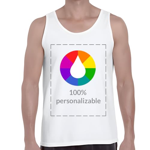 Genérico Camiseta Personalizada · Personalizable con Tus Fotos y Textos · A Todo Color Serigrafía (FR/ES, Letras, L, Regular, Regular, Blanco Tirantes)