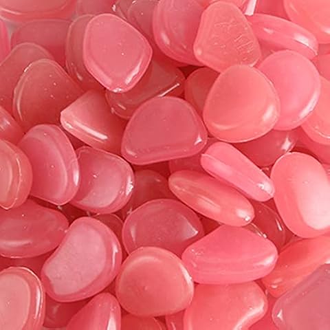 MOCNT 300Pcs Pink Glow in the Dark Pebbles Rock Luminous Cobblestones Glowing Pebbles Stones Garden Decor for Home Walkway Aquarium Fish Tank Decoration 17-13mm Cover