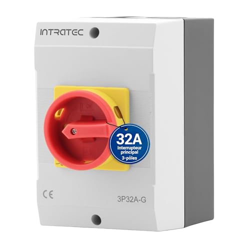 Intratec Interrupteur principal 32A 3 pôles – Sectionneur IP65 avec boîtier plastique – Interrupteur en saillie pour usage industriel – Commutateur rotatif robuste 230/400V