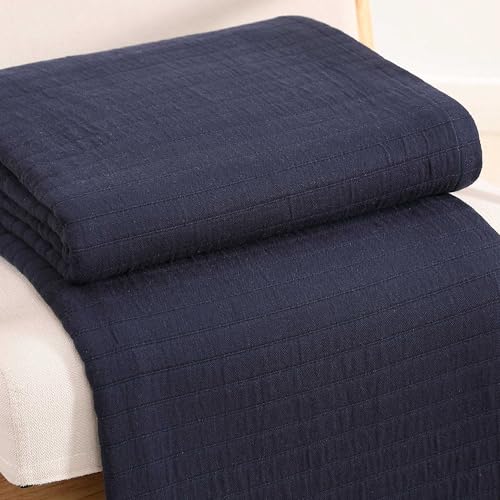 Image of Tommy Hilfiger - King Size Blanket, 100% Woven Cotton Bedding, Medium Weight for Year Round Comfort, Throw Blanket for Couch & Bed (Essential Weave Navy)
