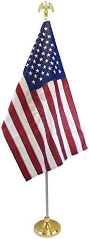 American USA Indoor Embroidery Flag Pole Kit with Base Stand and Gold American Eagle Topper Ornament – Adjustable from 8 ft to 3.2 ft (3x5ft Flag is included)