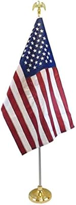 American USA Indoor Embroidery Flag Pole Kit with Base Stand and Gold American Eagle Topper Ornament – Adjustable from 8 ft to 3.2 ft (3x5ft Flag is included)