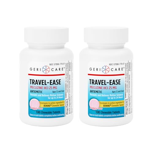 Image of GeriCare Meclizine HCI 25mg Antiemetic Travel-Ease Tablets, Prevents and Treats Motion Sickness, Nausea Relief, 100 Count (Pack of 2)