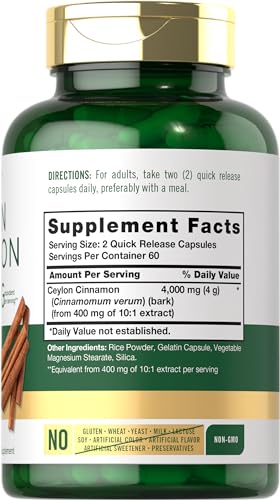 Carlyle Ceylon Cinnamon Capsules supplement facts panel