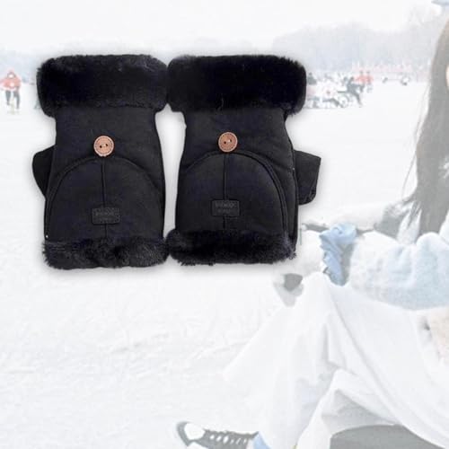 Fingerless Gloves for Winter Flip Top Mittens with Thermal Lining Convertible Women's Cold Weather Gloves- Black4
