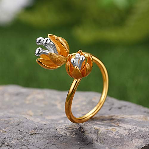 Bague réglable femme argent S925 anneau ouvert fleur bijou fantaisie