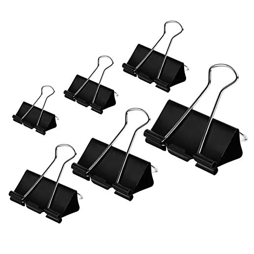DSTELIN Binder Clips Paper Clamps Assorted Sizes 100 Count (Black), X Large, Large, Medium, Small, X Small and Micro, 6 Sizes in One Pack, Meet Your Different Using Needs.
