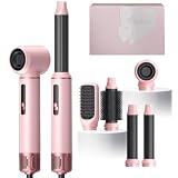 Atopskins 5 in 1 Blow Dryer Brush Set, 1000W Hot Air Styler with Auto-Wrap Curler & LED Temp Display, Negative Ion Hair Dryer Brush for Straightening, Volumizing & Curling - Pink