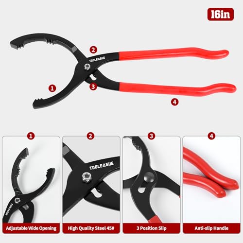 Image of TOOLEAGUE 16 inch Oil Filter Pliers, Adjustable Oil Filter Wrench Removal Tool