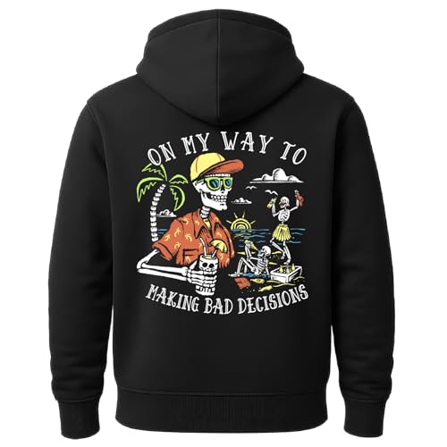 Salty Bones On My Way To Making Bad Decisions Premium Blend Ringspun Graphic Hooded Sweatshirt Printed in USA (US Alpha X-Large Regular Regular Black)