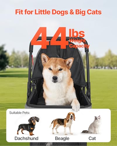 Image of VEVOR Pet Stroller, 44 lbs Weight Capacity, Foldable Dog Cart, 4 Wheels Cats Stroller with Mesh Windows & Revrsible Handle, Portable Pet Carrier with Brake, for Small to Medium Pets