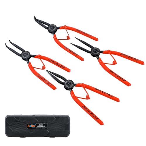 KATSU Tools 4-Piece Snap Ring Pliers Set 7 Inch Internal External Circlip Pliers, CR-V Steel, Non-Slip Handles, for Ring Remover Retaining, in Plastic Case 415726