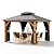 HAPPATIO 12' × 12' Wood Gazebo, Outdoor Hardtop Gazebo with Mosquito Netting and Curtains, Double Metal Roof Patio Gazebo Hard Top Gazebo for Garden, Patio, Deck, Parties (Brown)