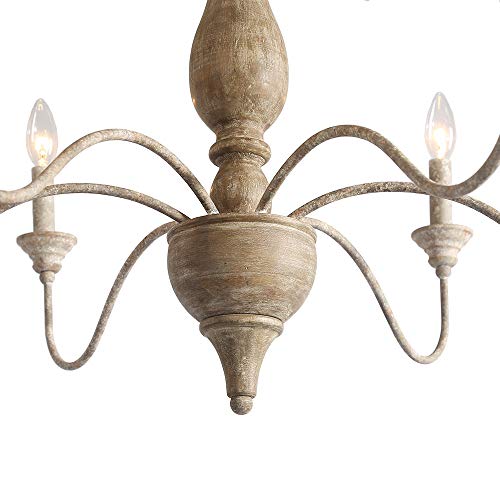 LNC French Country Chandeliers Wood 6 Lights Rust Arms for Dining, Bedroom, Living Room and Bathroom, Brown Lamp Body Size:D29.5 xH24.5 by LNC HOME - Image 6