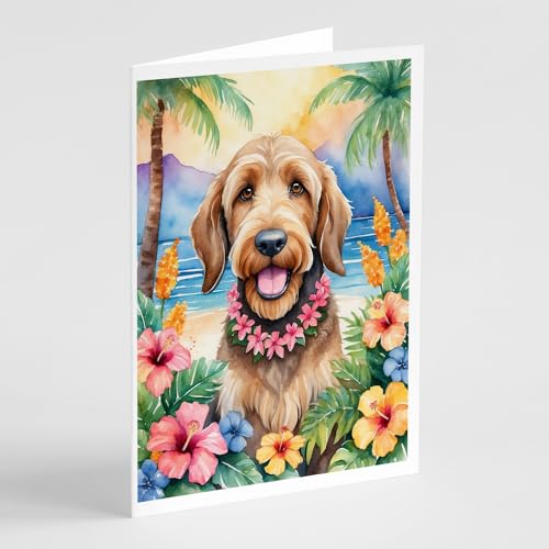 Caroline's Treasures Otterhound Luau Greeting Cards Pack of 8 Blank Cards with Envelopes Whimsical A7 Size 5x7 Blank Note Cards