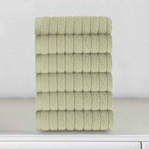 Image of Elegant Comfort 100% Turkish Cotton Corduroy Ribbed Luxury Washcloths 6 Pack Soft 13 x 13 Inch - Higly Absorbent, Durable, Quick Dry, Spa Premium Hotel Quality for Bathroom or Travel, Mint Green