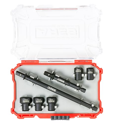 ARES 27087 – Nut Driver Set – Metric Magnetic 7-Piece – Detachable and Cleanable – Radial 6 Point Drive Sockets Load on Flats - Removable Socket Ends for Easy Cleaning – Heavy Duty CR-V Steel