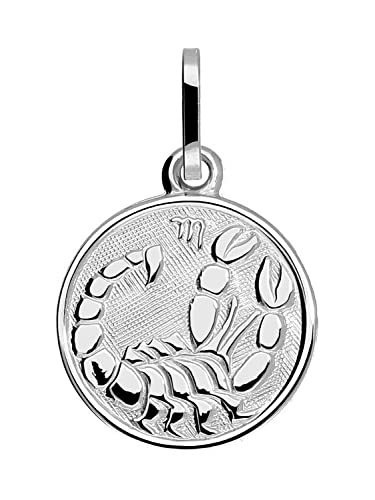 My Gold Pendentif Zodiaque Scorpione (Sans Chaîne) Argent Massif Véritable Argent 925 Mini Ø 12mm Rond Signe du Zodiaque Zodiaque rond A-07067-S913-Sko