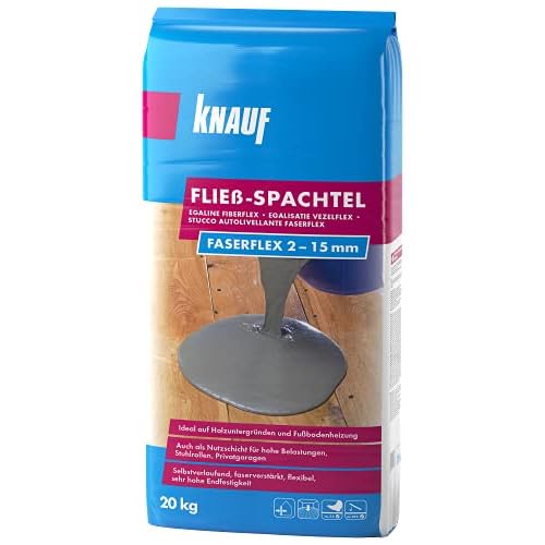 Knauf 47841, 20-kg Masse, Ausgleichs, selbstverlaufend, Hochleistungs, spannungsarm, frostsicher, für 2 15-mm Schichtdicken Fließ-Spachtel Faserflex, zementgrau, 20 kg