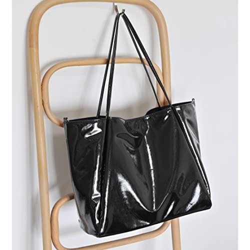 Bolso Tote brillante de cuero sintético para mujer miniatura 3