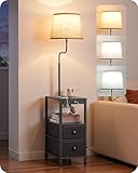 EDISHINE Floor Lamp with Table, USB-A+Type-C Port, Dimmable Bedside Floor Lamp with Shelves, Farmhouse Remote Nightstand Light for Living Room, Bedroom, Den, Office, Kids Room, Bulb Included, Black