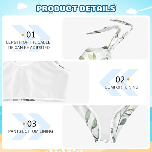 KLL Green Branch Olive Seamless Pattern Girls' 2 Pieces Bikini Sets Beach Bathing Suit Swimming Suits Adjustable Shoulder4