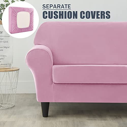 Stretch Sofa Slipcover, Soft Velvet Sofa Covers For 3 Cushion Couch Thick Furniture Protector For Pets & Kids (Pink, L) #TOP3