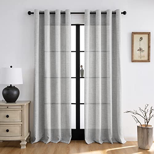 MелодияUX Gardinen mit Ösen - Grau Leinen Optik, für Halbfreie Fenster - 2er Set, 245x140cm