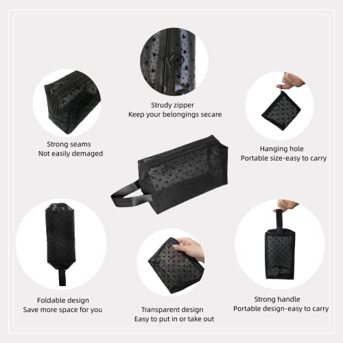 KKBGN 5 Pieces Heart Mesh Makeup Bags Set, Portable Travel Toiletry Bag Travel Makeup Organizer Bag Cosmetic Bags for Women Girls, Small Items Storage Organizer for Home Office Travel (Black) - Image 4
