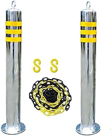 Driveway Security Parking Barrier, Stainless Steel Bollard with Plastic Chain, Home Garage/Street Side Safety Car Pole