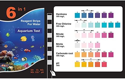 LUNEKUCK 100PCS 6 in 1 Aquarium Test Strips, Fish Tank Pond Test Strips for Freshwater and Saltwater, Aquarium Testing Kit for Nitrate, Free Chlorine, Ph, Nitrite, Hardness, Carbonate Root