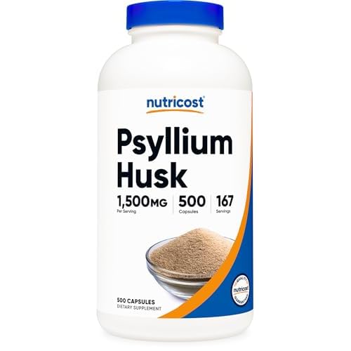 Nutricost Psyllium Husk 1500mg Per Serving, 500 Capsules – Non-GMO & Gluten Free