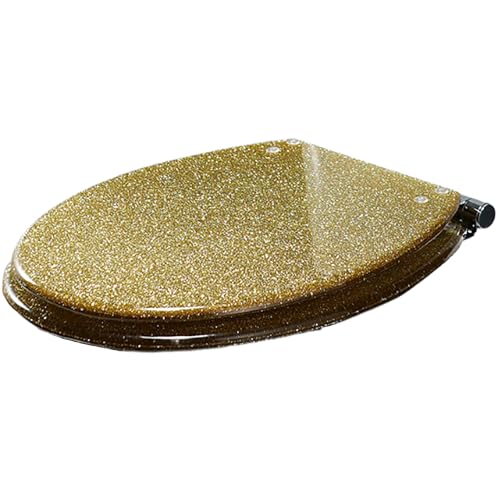 Asiento de inodoro con purpurina de lujo, cubierta redonda universal de cierre lento, fácil instalación, perfecto para decoración de baño (bloqueo de luz de estrella dorada)