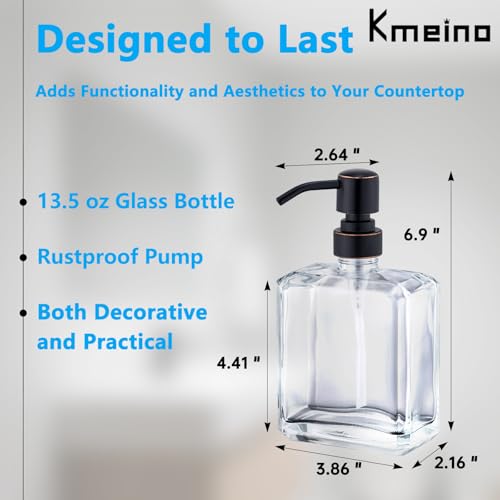 Image of Square Clear Glass Dish Soap Dispenser Set 2 Pack, Oil Rubbed Bronze Refillable Hand Soap Dispenser with Rust Proof Stainless Steel Pump 2 x 13.5 oz Lotion Dispenser for Bathroom Vanity Kitchen