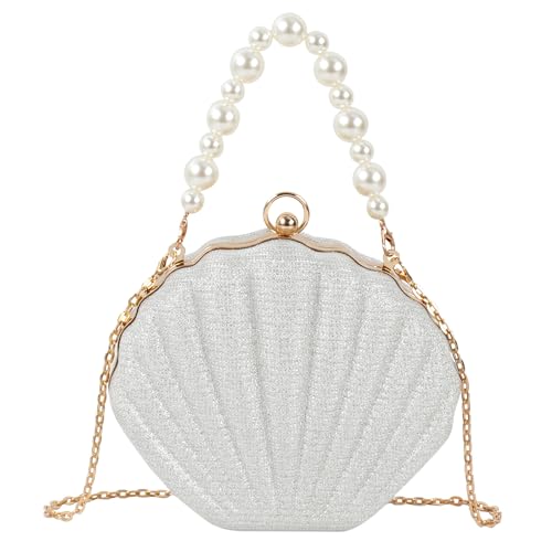 Image of Women Seashell Evening Bag Purse Mermaid Chain Strap Clutch Handbag Shoulder Bag (Q-Silver)