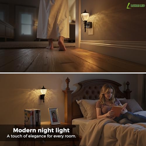 Image of L LOHAS LED Night Lights Plug into Wall,Vintage Night Light Dimmable 3000K | Dusk to Dawn Sensor,Soft White,Rotating Plug in Nightlight,Acrylic Industrial Classic Pillar Lamp,Farmhouse Stairways Hallway